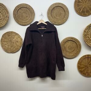 $168 Barefoot Dreams CozyChic Half Zip Tunic Sweater Large Brown Quarter Zip